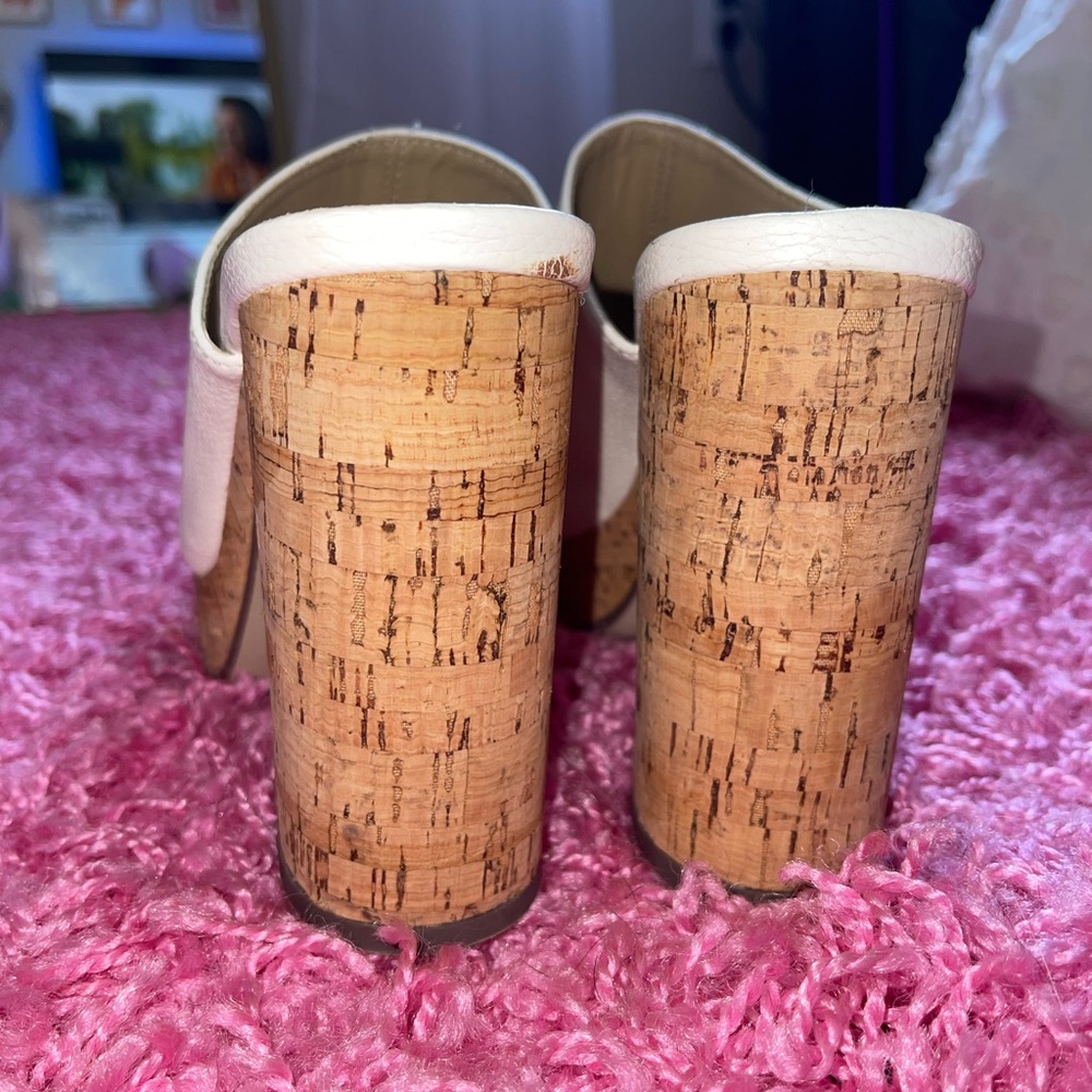 Cork white mule heels